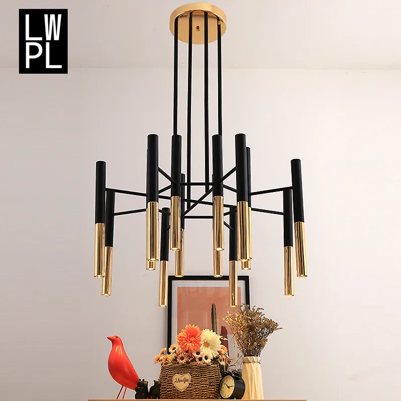 

Postmodern Creative Living Room Chandelier Circular Tube LED Bedroom Villa Dining Chandelier Luminaire Pendant Ceiling Lamps