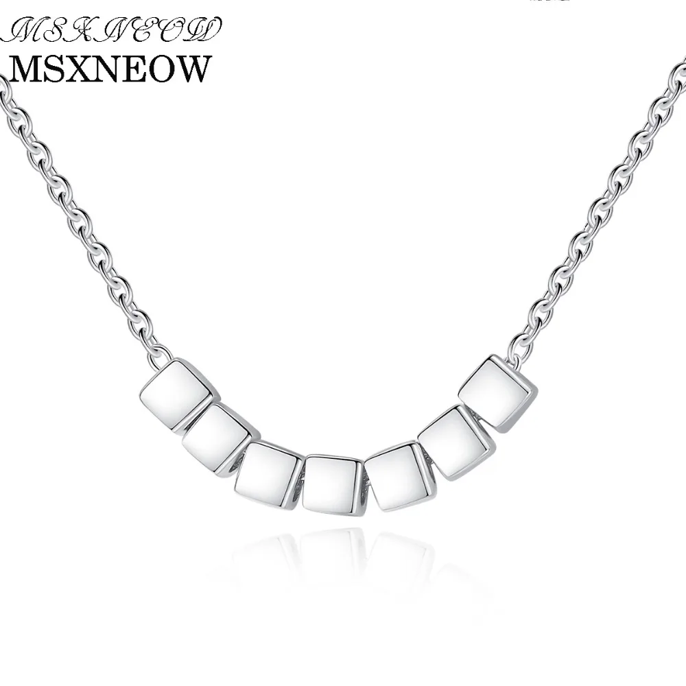 

MSXNEOW Seven Square Silver Beads Chain Necklace 925 Sterling Silver Women Fashion Pendant Jewelry Factory Wholesale Fine SN0055