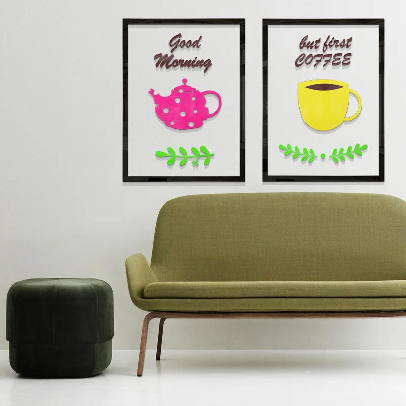 New Arrival Teapot and Cup Design Acrylic Stickers DIY Wall Sticker for living Room Kitchen Cafe Salon Glass Decoration | Дом и сад