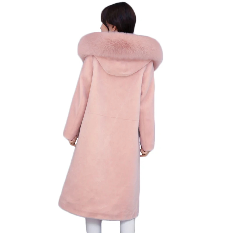 Avec De La Femmes Parka Chapeau Automne Berger pink army Manteau Laine Mode Long Black Green Hiver Nouveau Veste Renard Fourrure 2017 Ky072 Paragraphe Moutons OPXiukZ