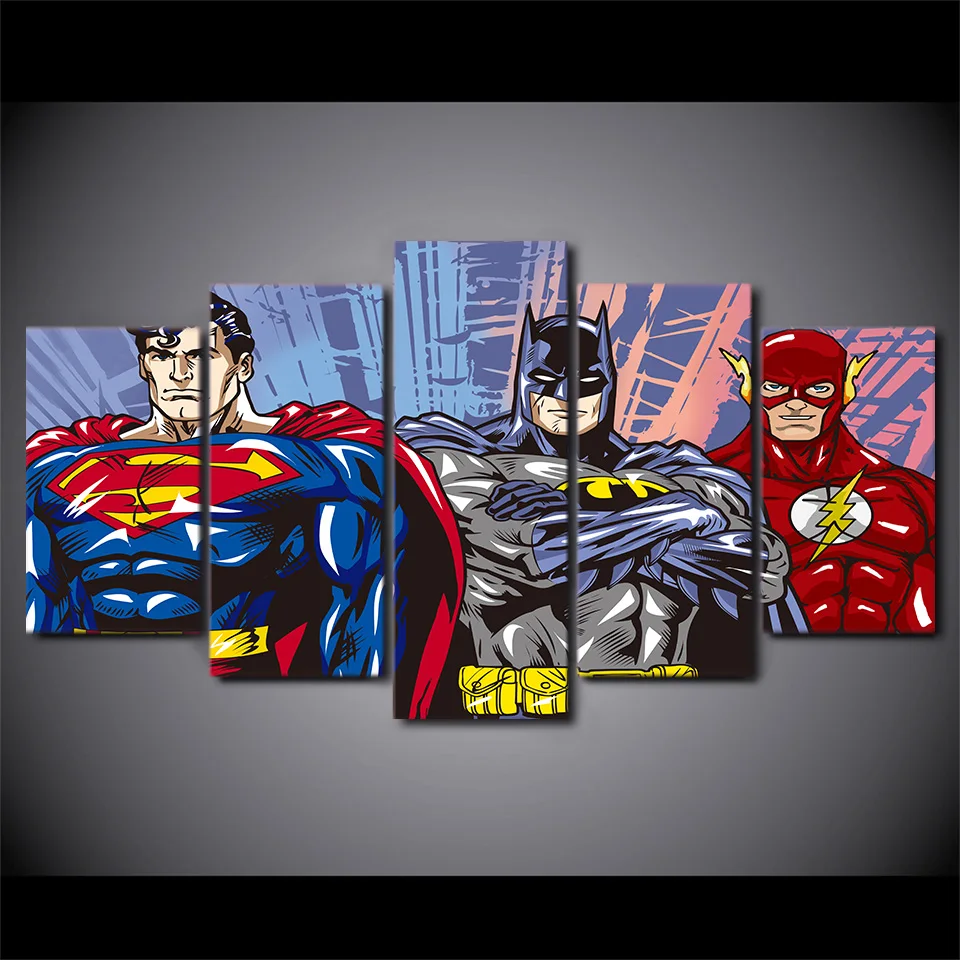 Wall Art 5 Pieces Canvas Prints Cartoon Superman Batman Flash justice