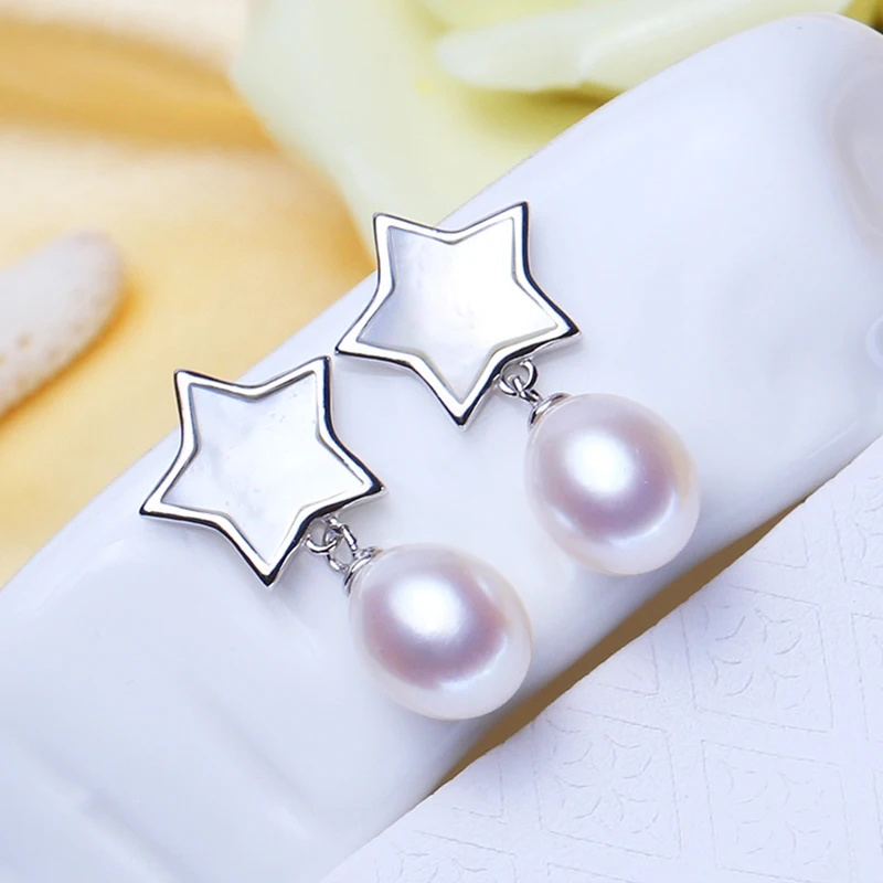 ASHIQI настоящая пресноводная жемчужина серьги из натуральной раковины звезды висячие серьги 925 стерлингового серебра ювелирные изделия для женщин подарок