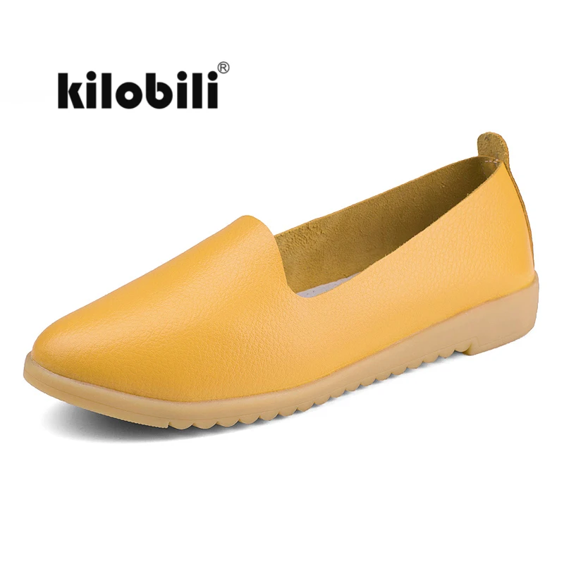 

kilobili 2018 spring women genuine leather ballet flats casual shoes round toe flats slip on loafers casual flats boat shoes