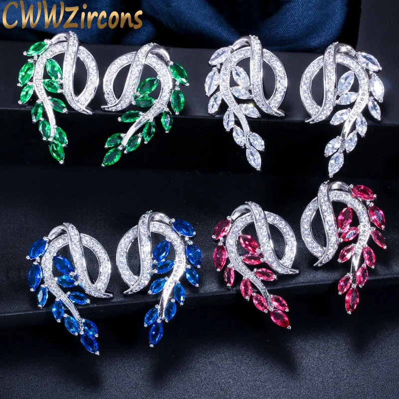 Женские серьги гвоздики в форме листа с фианитом|earring ideas|earrings sapphireearring stopper |