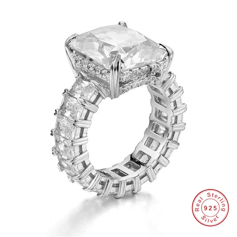 Luxury 925 SILVER PAVE Radiant cut FULL SQUARE Simulated Diamond CZ ETERNITY BAND ENGAGEMENT ...
