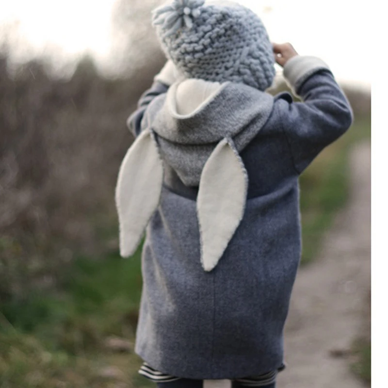 Для маленьких девочек Костюмы Дети с капюшоном с заячьими ушками пальто для Одежда для мальчиков и девочек детская куртка осень-зима новые