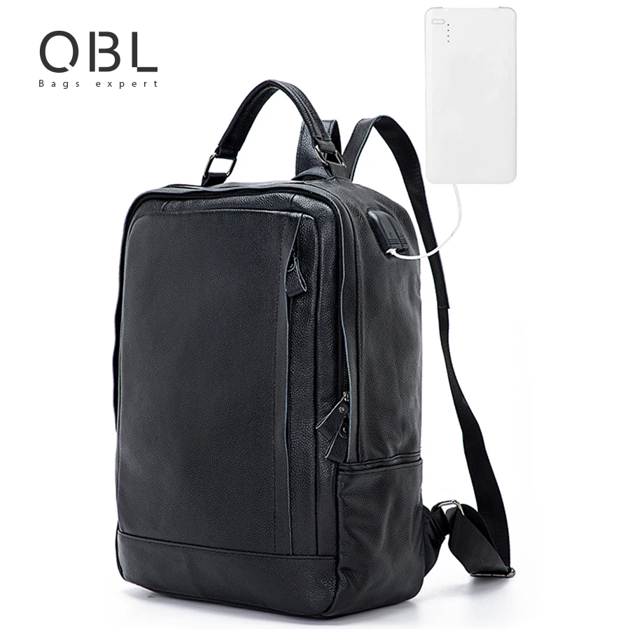 

QiBoLu Genuine Leather USB Port Backpack Men Bagpack for Travel Laptop Sac a Dos Homme Mochilas Hombre Mochila Masculina MBA74