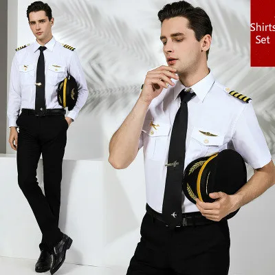 

Pilot shirt Popular Brand Casual shirt Set men slim fit male short long sleeve cotton Uniform Sets Ship Sailor dress shirts