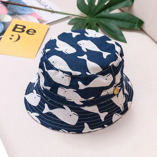 Summer Children Cotton Cartoon Bucket Cap For Boys Printing Floral Baby Girls Sun Hat Flower Kids Bonnet fish
