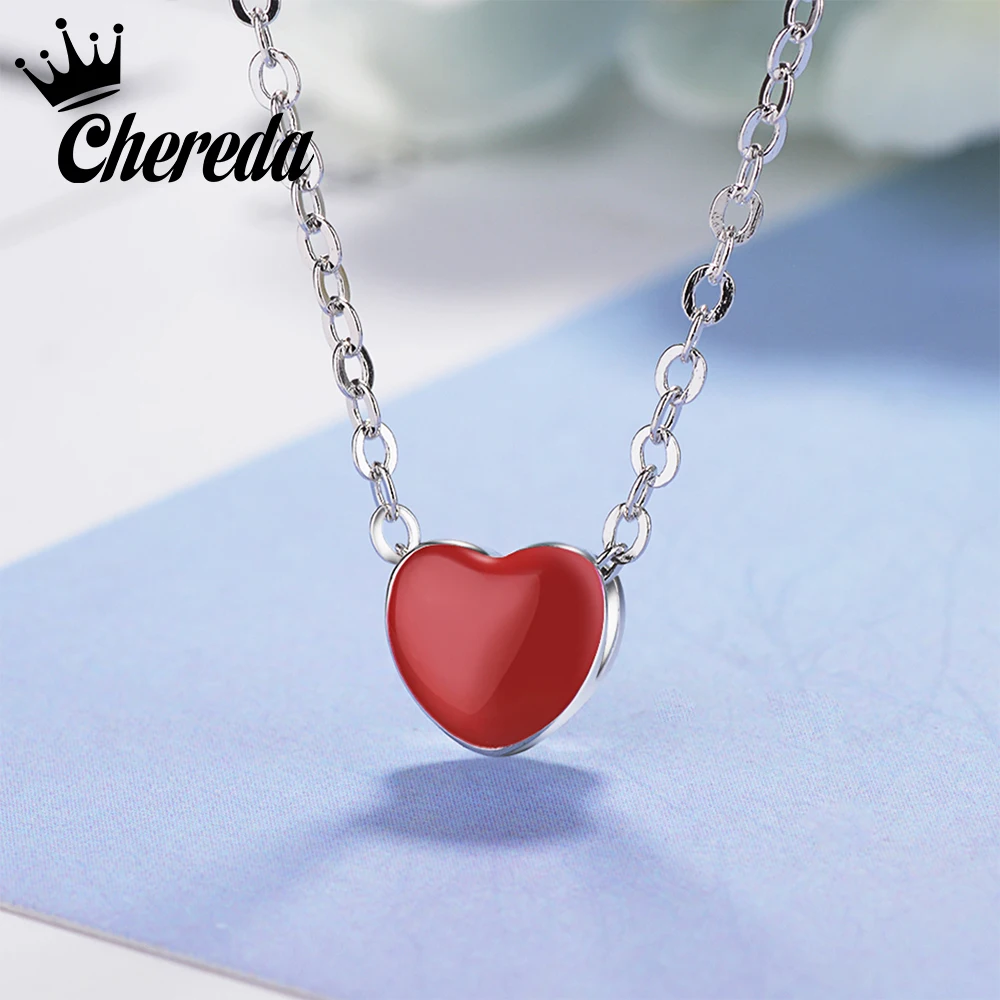 

Chereda Small Heart Necklace for Women Red Color Charm Pendant Children Simple Geometric Christmas Jewelry Gift Wholesale Price