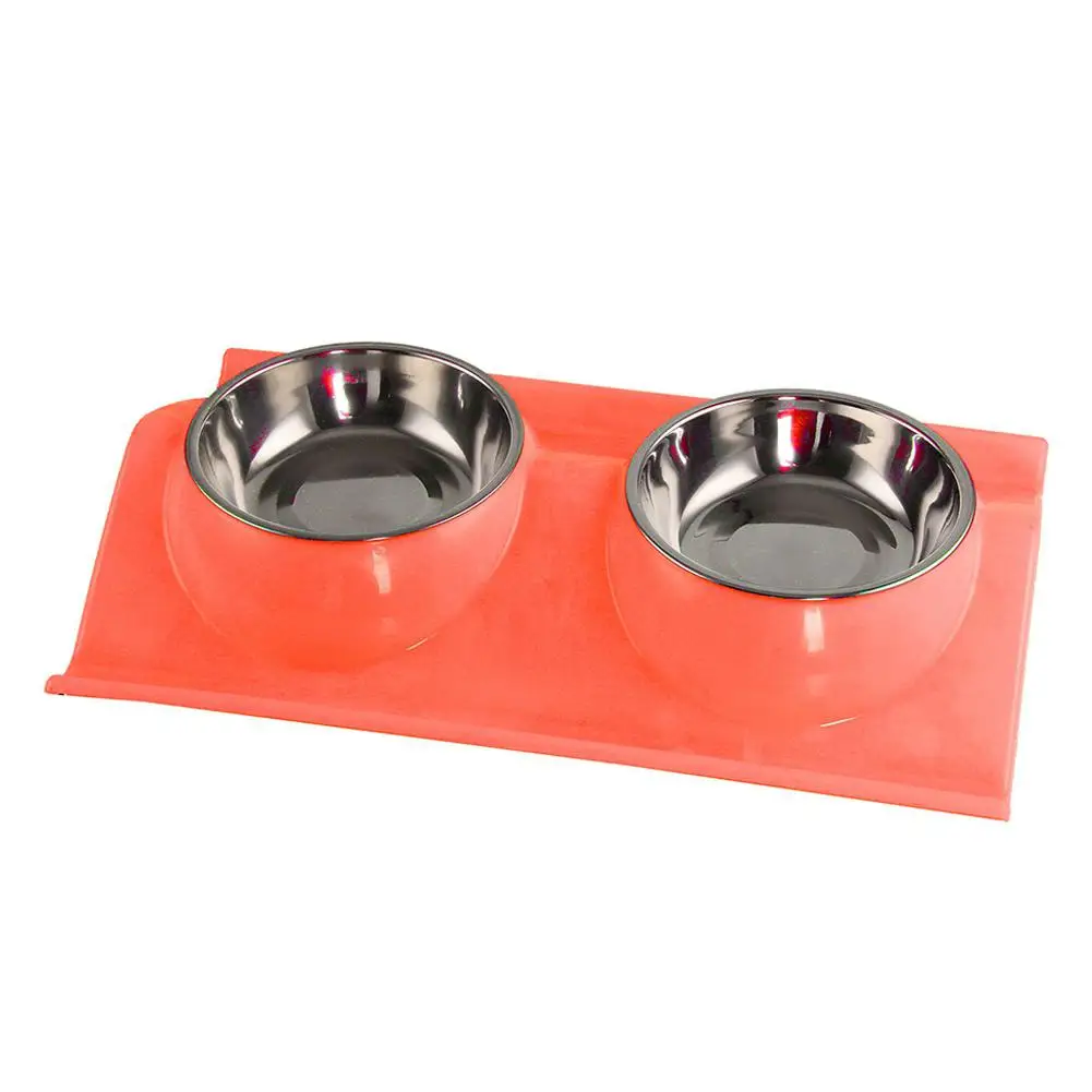 LanLan Thickened Foldable Stainless Steel Pet Double Bowl Anti-slip Cat Dog Water Food Dish Pet Supplies