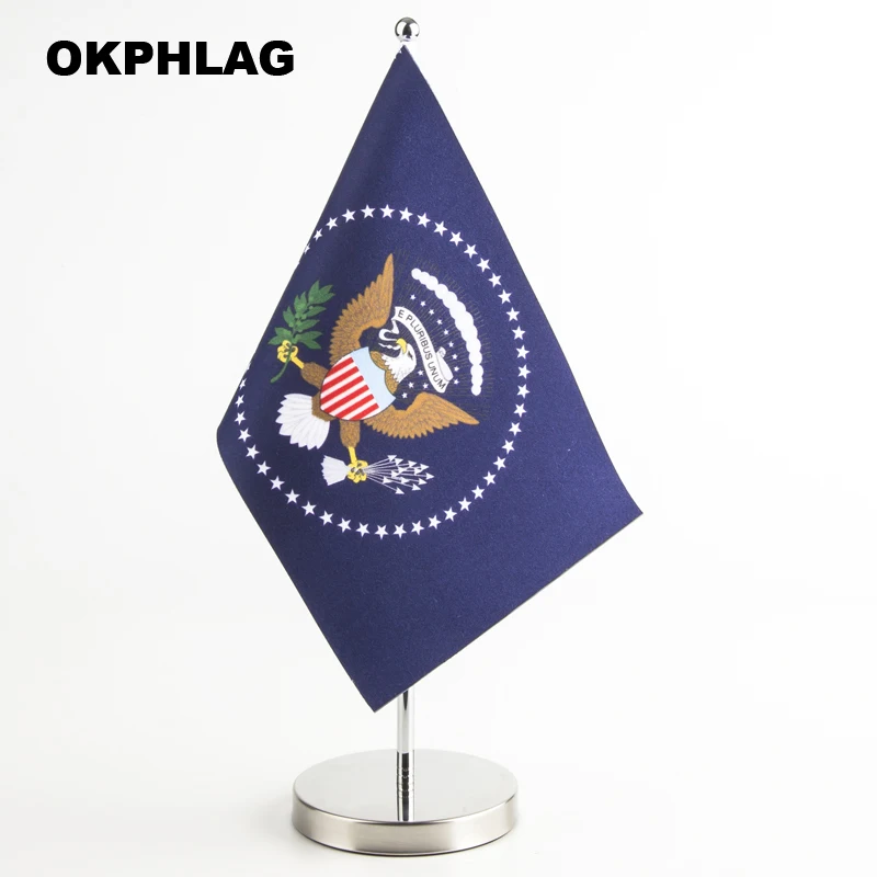 

U.S.A President table desk Flag with silver flagpole base country banners 14*21CM for Office House Party