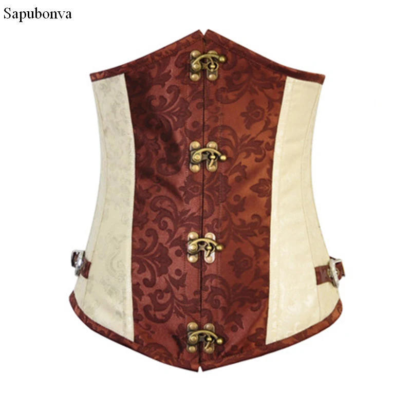 

Steampunk Corset Underbust Top Leather Lingerie Sexy Plus Size Gothic Punk Costume Pirate Basques Halloween Renaissance Brown