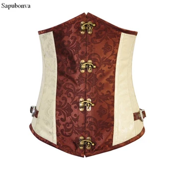

brown steampunk corset leather lingerie bustier corset underbust sexy top faux leather gothic punk corselet costume basques
