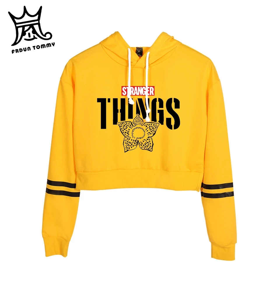  Strange Things Women Fashion Sweatshirt girl bare midriff Crop Hoodie Sweatshirt Jumper Crop Pullov