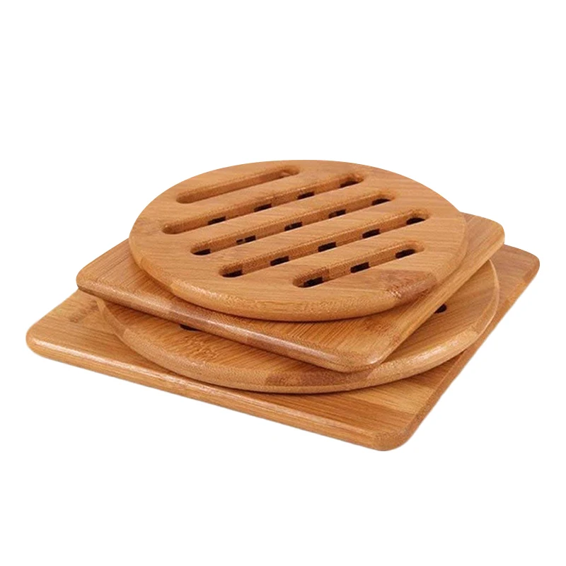 

Bamboo Trivet, Home Kitchen Bamboo Hot Pads Trivet, Heat Resistant Pads Teapot Trivet, Square and Round (Multi-Size, Pack of 4