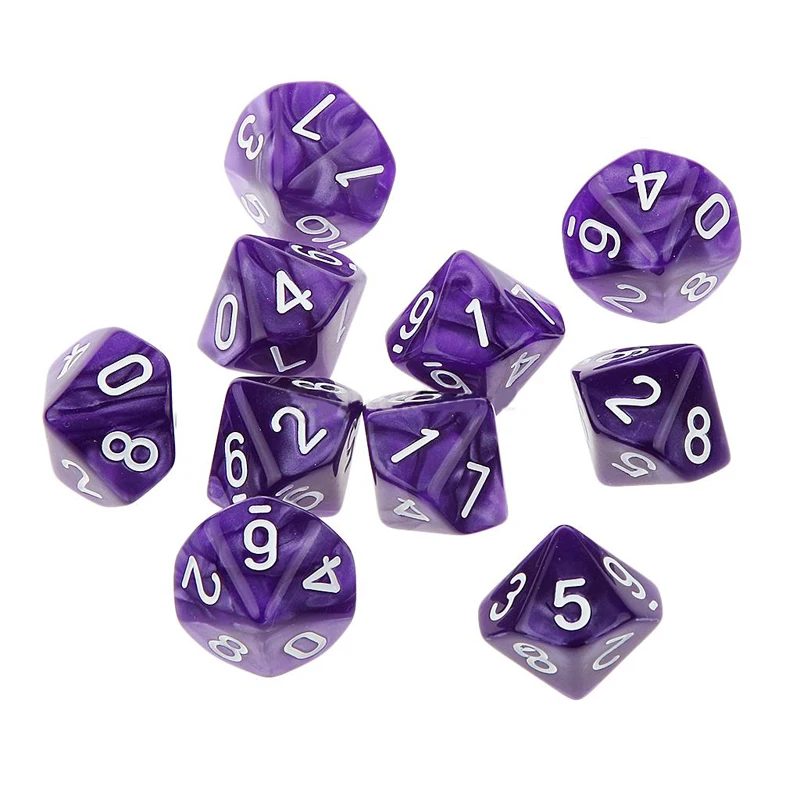 Mayitr Transparent 10Pcs D10 Ten Sided Pearl Gemmed Dices Die (0-9) forRPG For DDG Set of 10 Dice Playing Games