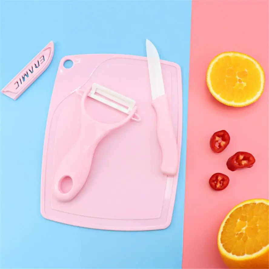 

Elastic Environmentally PU Ceramic Knife Set With Fruit/Vegetable Peeler Mini Cutting Board Colorful F713