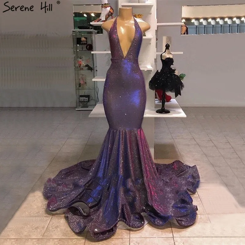 

Purple Halters Sexy Simple Prom Dresses 2019 Sleeveless Mermaid Glitter Prom Gowns Serene Hill BLA60965