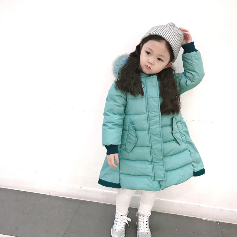 

90-150cm A-Line Baby Girl's Princess Down Jackets with Real Fur Collar Kids Long Winter Hooded Parkas