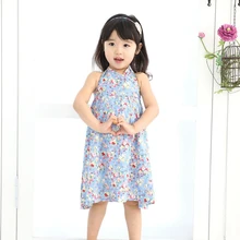 Платья с лямкой на шее пляжная юбка для девочек, с бисером, открытая спина, без бретелек, одежда на выход для детей, один предмет цветочный узор Рашгард Защита от солнца UPF50