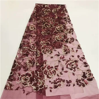

Wedding Dress Nigerian Lace Fabrics, Lots Of sequins French Lace Fabric, 2019 Bridal Tulle Lace red gold Black green