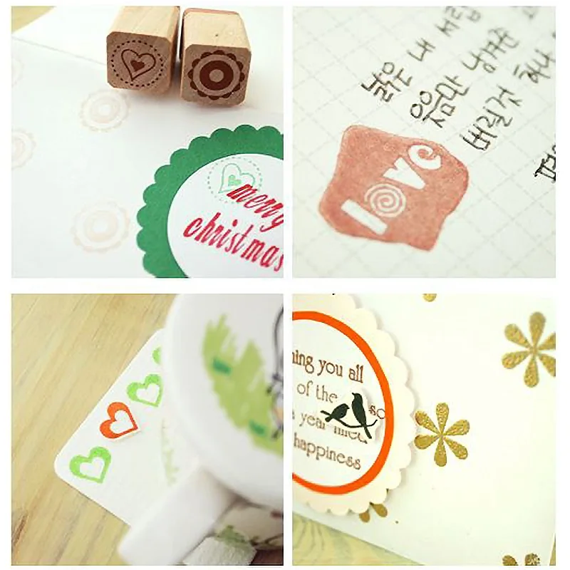 12 Pcs/set Cute Wooden Box Diary DIYStamp Set Wood Stamps For Kids Decor Diary Scrapbooking Rubber Stamp