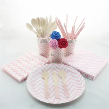 

Chevron Colorful Party Tableware--716pcs for 100 People Used Party Utensil in set Paper 6 Colors Plate Cup Straw Napkin Cutlery
