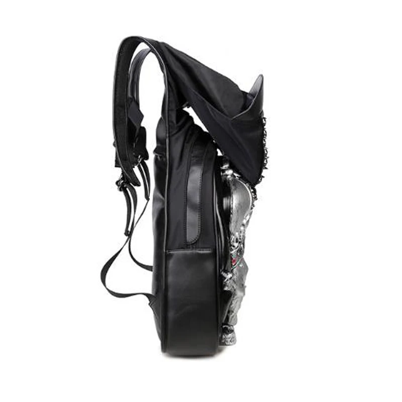 Mit Teenager Tasche Für Tier Nieten Kapuze 2017 Herren Kappe Schädel gold silber Haube Leder Rucksack Gothic Männer Punk 3d Schwarzes acx0n5OqF