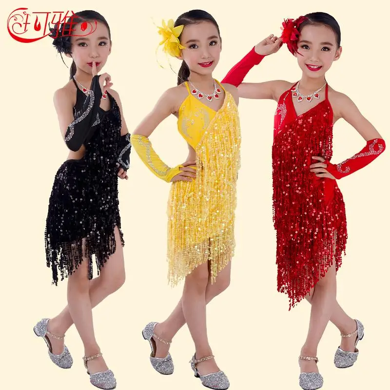 

Ballroom Dance Competition Dresses Kids Dresses for Girls Tango Dress Sequin Fringe Latin Dance Skirt Children Ballroom Dress