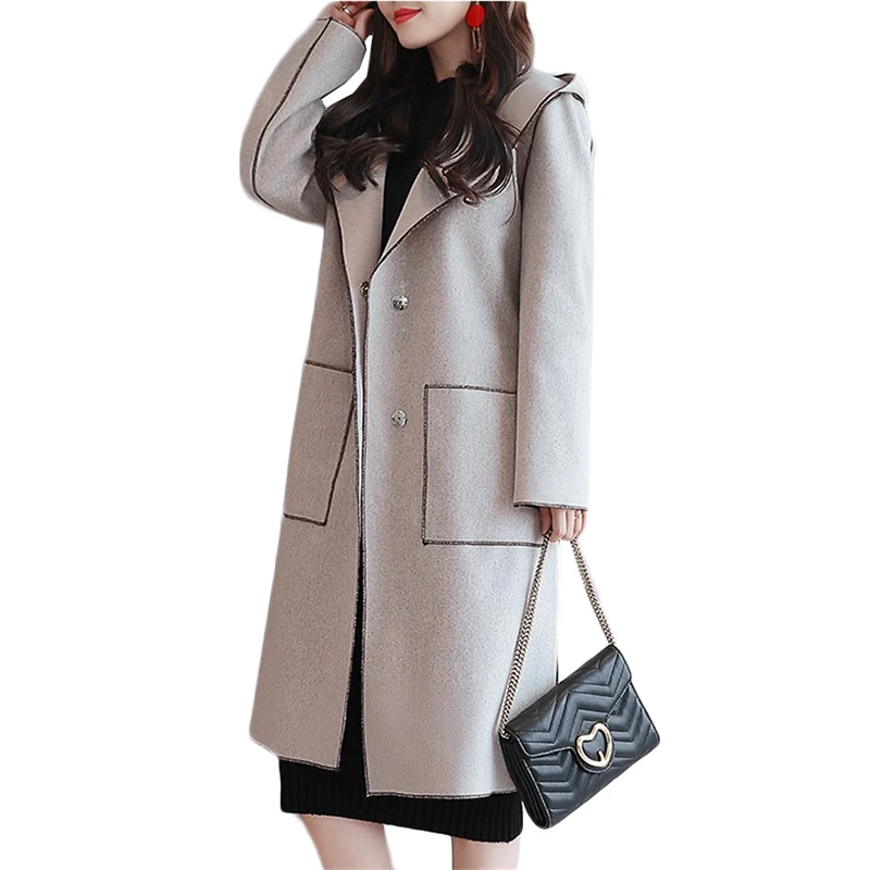 Hiver Haute Pardessus Populaire B1012 Femmes Nouvelles Long Double Laine Manteau De Coréenne À Automne Black khaki Capuche face Qualité R0ZPXwq