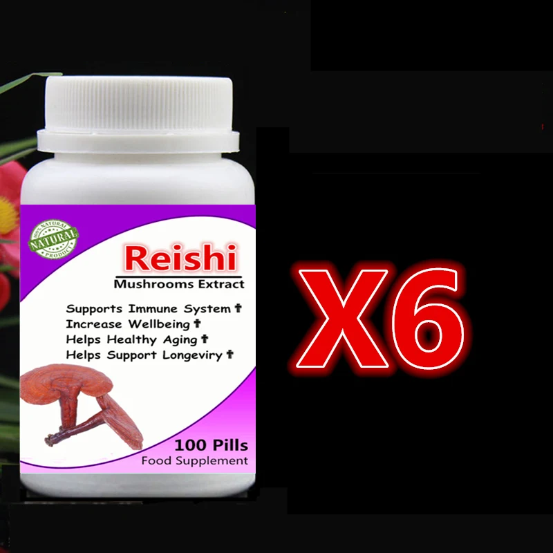 6 bottle 600pcs Reishi Mushroom Extract Ganoderma Lucidum Lingzhi Support Immune System & Longevity,Anti Cancer & Anti aging