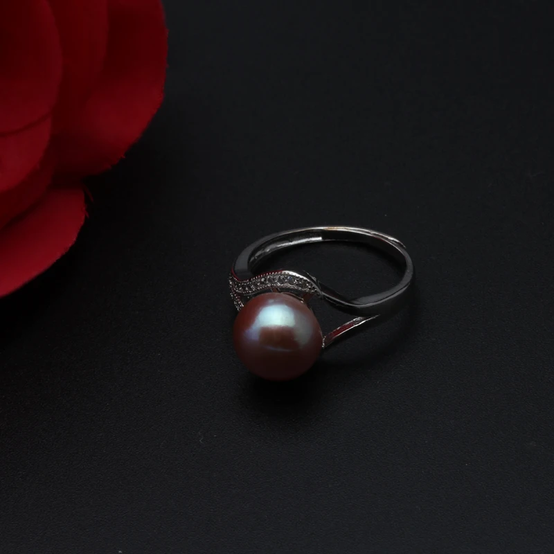 100% Really natural Freshwater black Pearls Jewelry adjustable Wedding Ring For Women