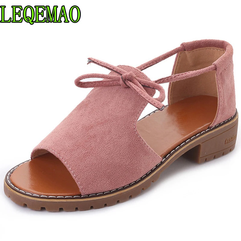 

2019 New summer Thick with Sandals Female Summer Fish Mouth Buckle Roman Shoes Solid Color Low-heeled Women Sandals size 35-40