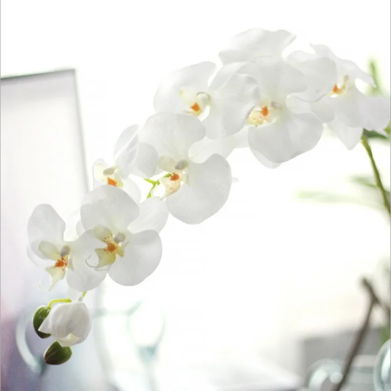 Искусственный цветок Орхидея Бабочка 11/9 глав чувствовать себя влажным Шелковый цветок орхидеи для свадьбы Вечерние дома высокого качества с украшением в виде 96/72 см - Цвет: WHITE