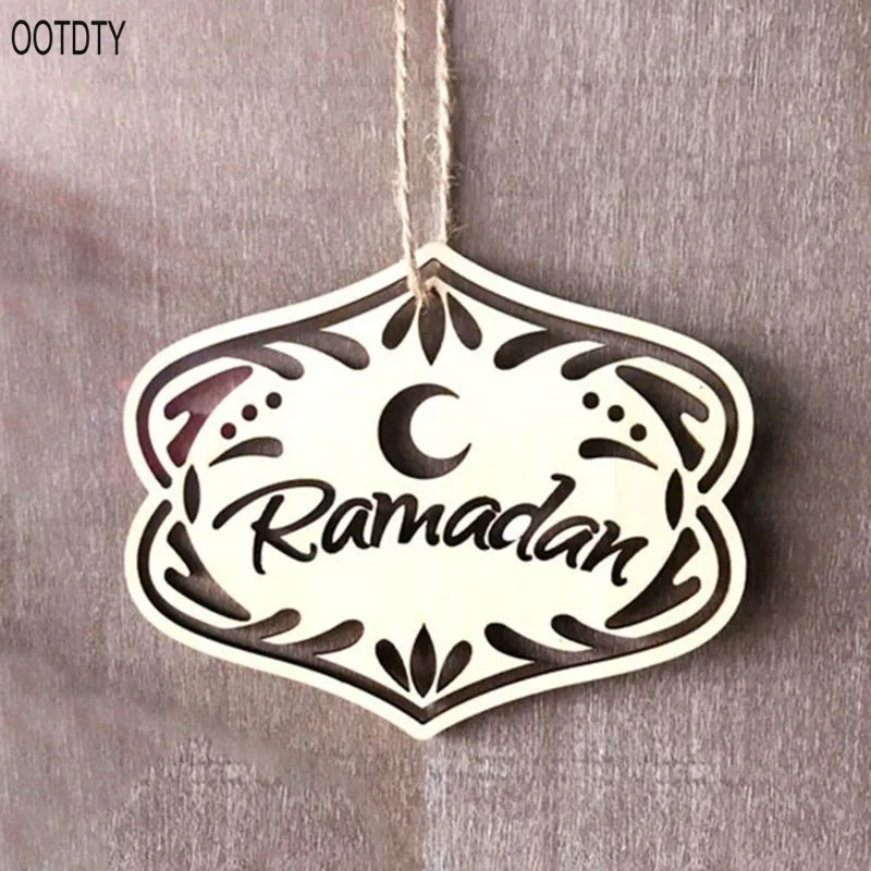 10 шт./компл. деревянный полый лазерный разрез орнамент DIY ислам Eid для мусульманского праздника Рамадан подвесной Кулон Луна безделушки украшения дома