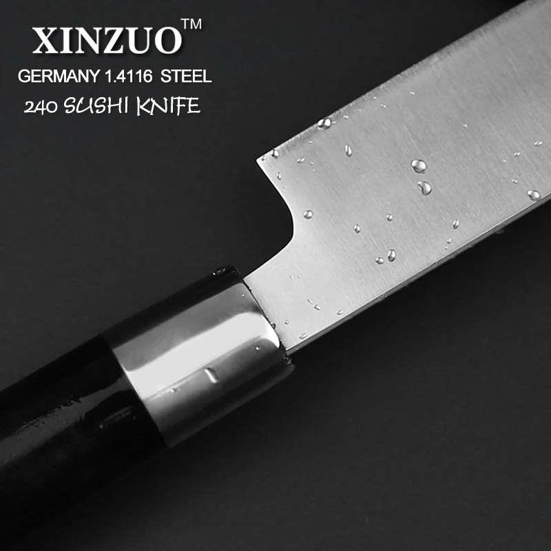 XINZUO 9.5'' Sashimi Knife Din 1.4116 Steel Forged Steel Kitchen Knives Salmon Sushi Fishing Fillet Knife Cherry Wood Scabbard