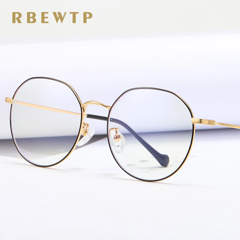 

RBEWTP Round Rose Gold Frame Anti Blue Light Blocking Glasses led Computer Reading Radiation-resistant Glasses Gaming Eyewear