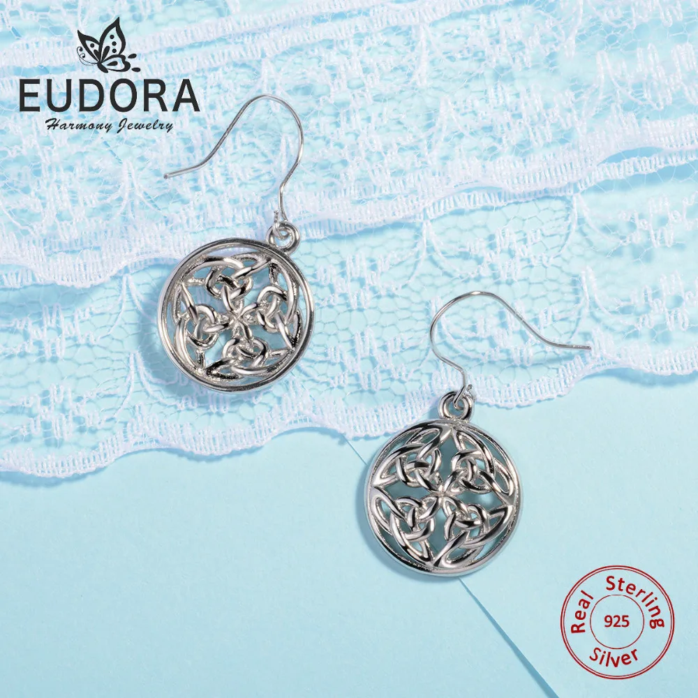 Серьги гвоздики EUDORA 100% реальные редкие серебряные круглые серьги в виде кельтика