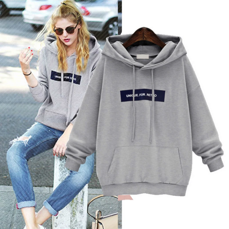 Uguest Women Hooded Streetwear Spring Casual Pullovers Letter Printed Girls Long Sleeve Hoodies