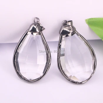 

10Pcs water-drop shape glass crystal pendant,gun metal plated charms pendants for DIY necklace Jewelry Making