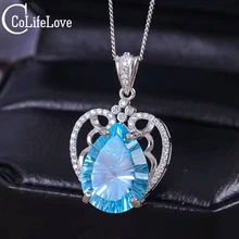 Роскошный топаз; драгоценный камень кулон 12 мм* 16 жумчужный разрез натуральный, небесно-синий топаз Серебряный Кулон Мода Твердые 925 Серебряные украшения с топазом
