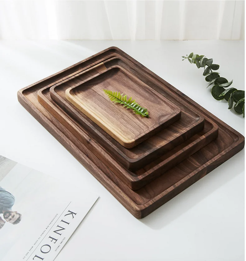 Direct selling high-end black walnut wooden plate rectangular wooden tea tray dessert dessert cake sushi steak bamboo tray