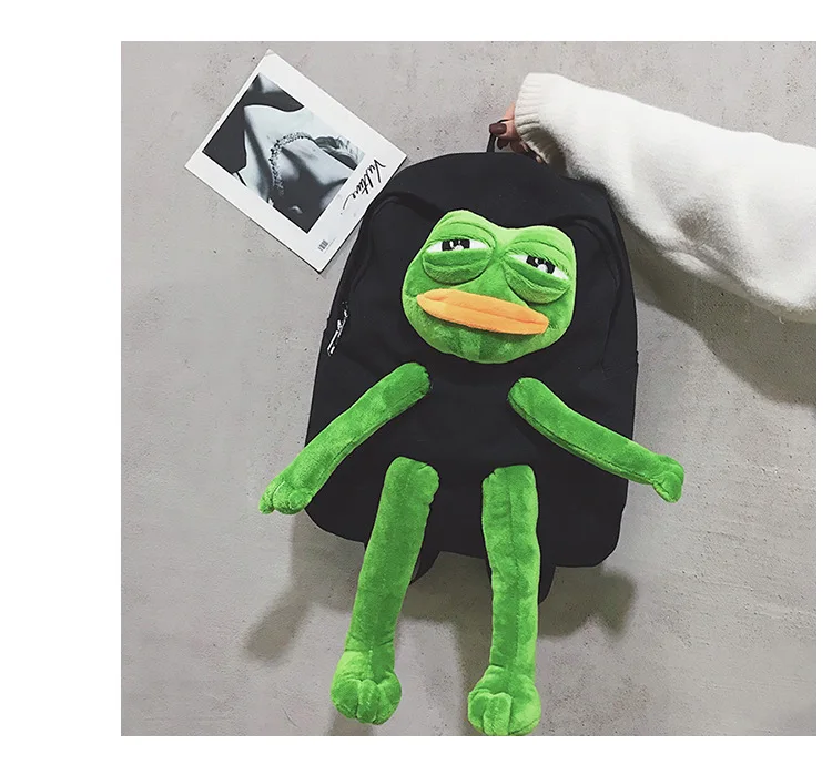 Frog mochila de lona das meninas, estéreo,