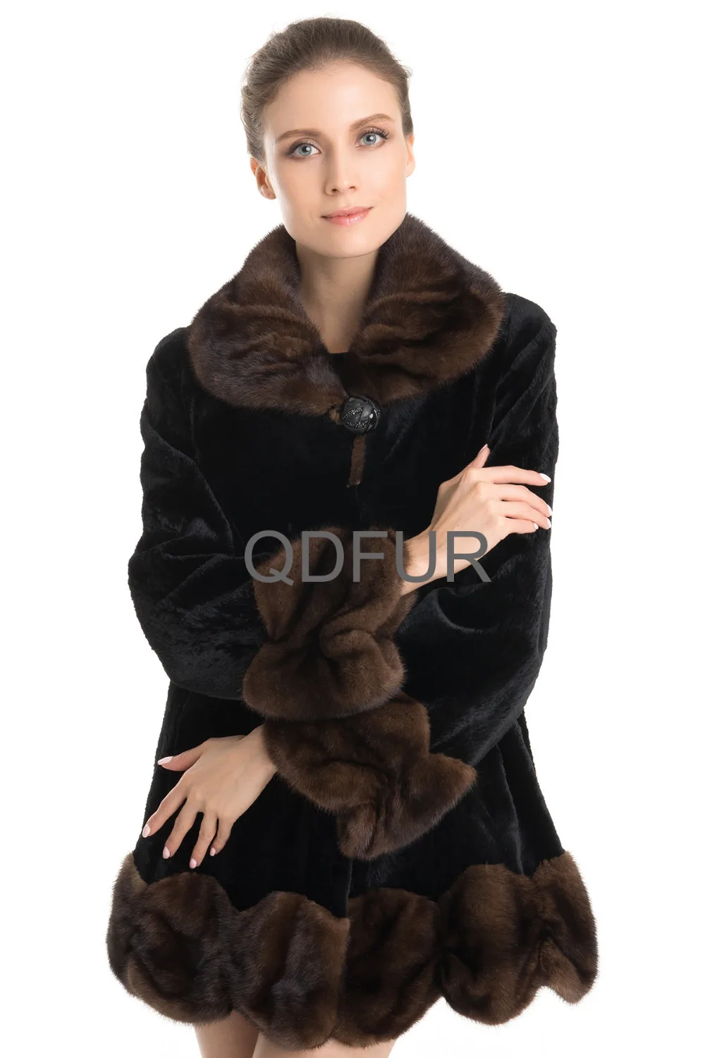 2017 European Genuine Natural Mink Fur Coat Jacket with Turn down