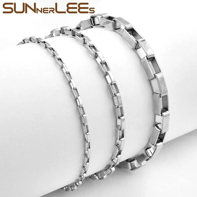 

SUNNERLEES Fashion Jewelry Stainless Steel Bracelet 2mm~8mm Box Style Link Chain For Mens Womens SC04 B