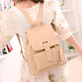 

50pcs/lot New Fashion Women Pu Leather Tassel Backpack for Teenager College School Bag Travel Bag
