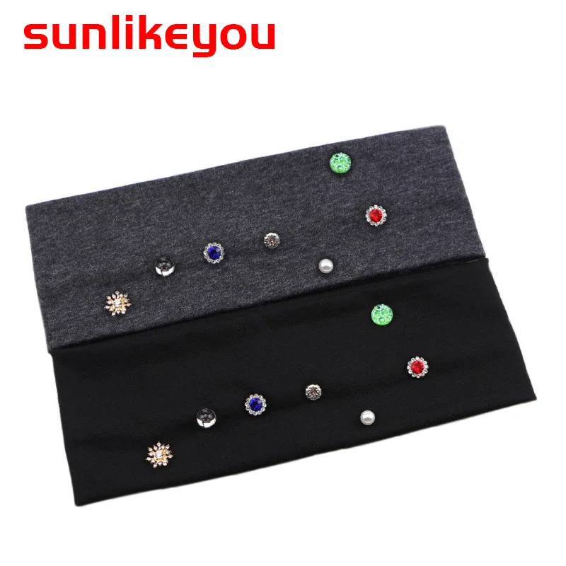 

Sunlikeyou Spring Autumn Rhinestone Hair Band For Women Yoga Cotton Soft Solid Turban Girls Casual Headband Hair Accessories