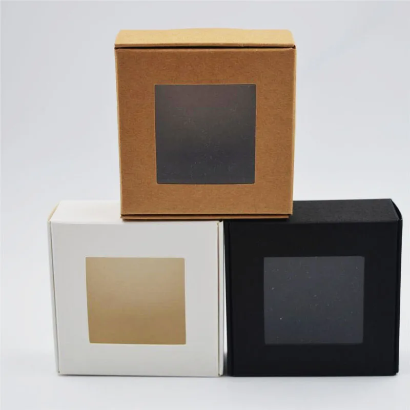 30pcs/lot Square White/black/Kraft Window Box Packaging Small Gift