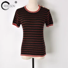 ORDEESON украшение на пуговицах полосатая рубашка вязальный резервуар пуловеры дизайнерские футболки укороченные топы для женщин одежда женские летние топы